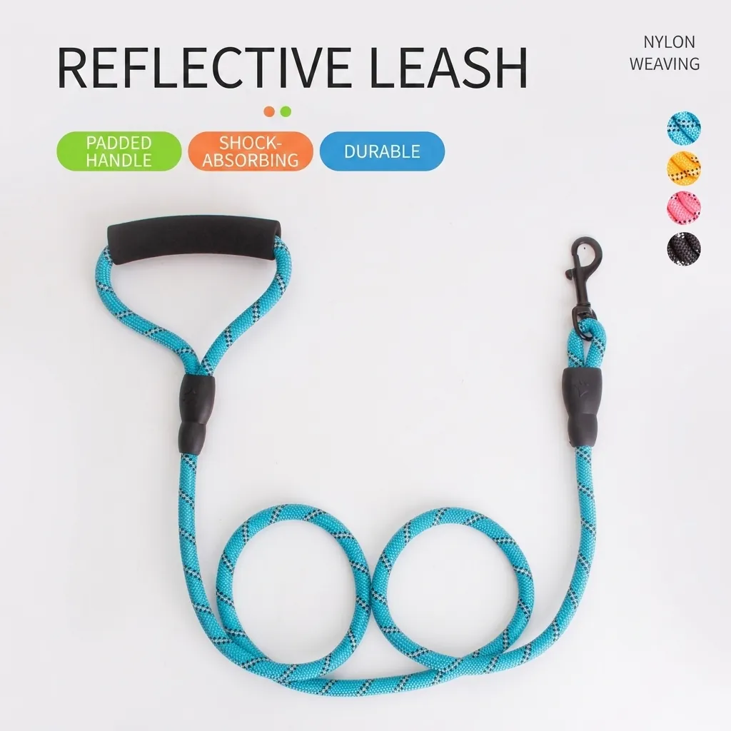 Reflective Nylon Braided Dog Leash With Padded Foam Handle Heavy Duty Safety Walking Lead For Medium Large Dogs Pet Supplies