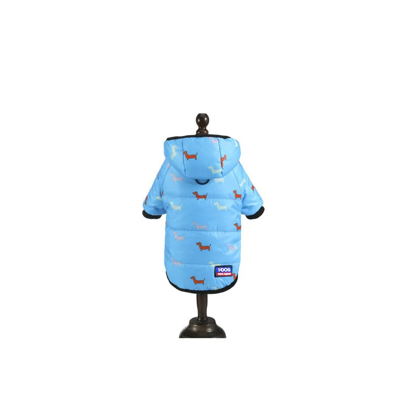 Winterjas met Capuchon voor Huisdieren Gewatteerde Warme Hond Jas Cartoon Teckel Print Tweebenige Puppy Kleding voor Honden