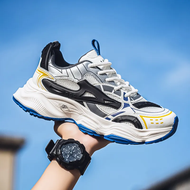 Men Retro Chunky Sneakers Microfiber Mesh Patchwork Thick Sole Non-slip Outdoor Running Walking Shoes Casual Fashion Athletic Footwear