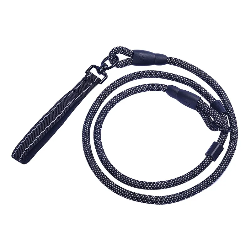 Reflective Nylon Braided Integrated P-Rope Dog Leash For Medium Large Dogs Swivel Lock P-Chain Design Pet Training Slip Leash