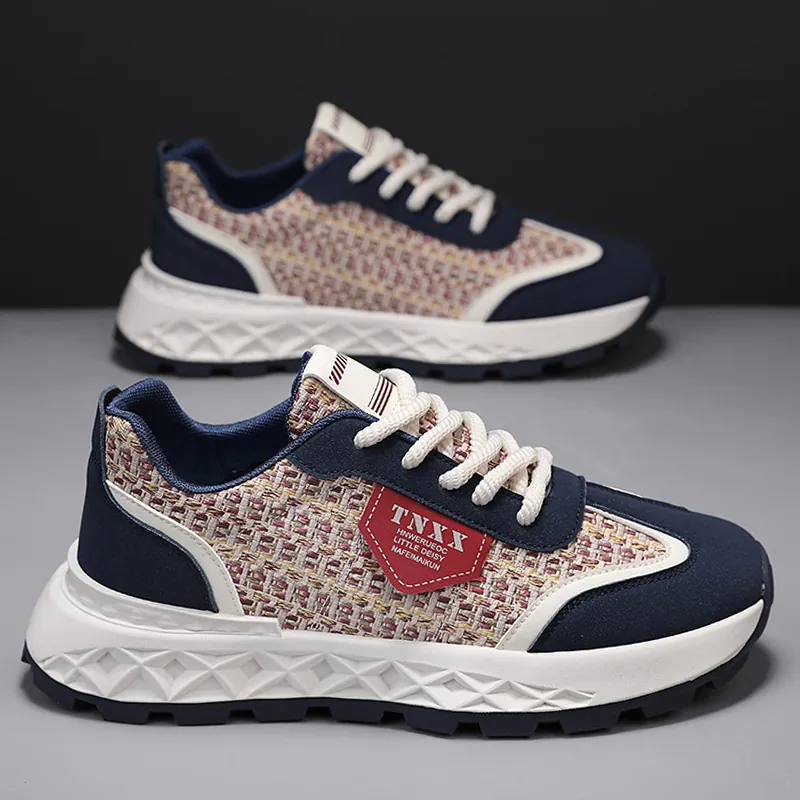Men's Luxury Retro Workwear Board Shoes Microfiber Leather Straw Woven Breathable Casual Sneakers Outdoor Designer Style Shoes
