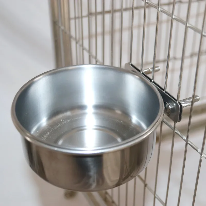 Polished Stainless Steel Bird Feeder Cup Parrot Water Bowl For Cage Hanging Feeding Dish For Small Middle Birds