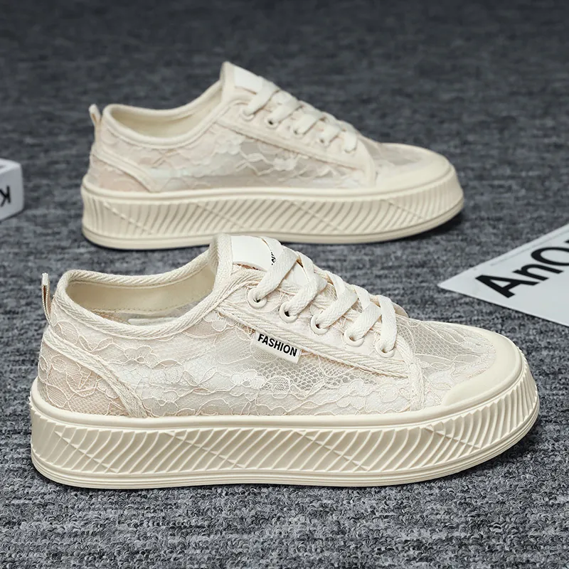 Dames Zomer Opengewerkte Kant Sneakers Platform Ademende Casual Sportschoenen Street Style Dikke Zool Lichtgewicht Loafers