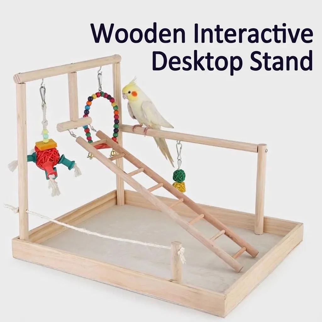 Natural Solid Wood Parrot Playstand Bird Training Perch With Ladder Swing Chew Toys Tray For Cockatiel Lovebird Parakeet