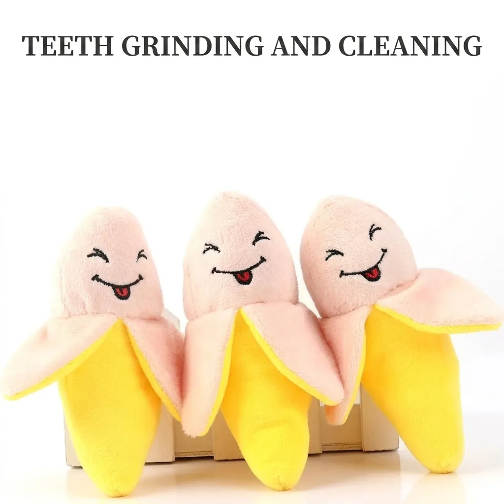 Banana Plush Dog Squeaky Toy Soft Stuffed Fruit Shape Teething Toy For Puppies Boredom Relief Teeth Cleaning Interactive