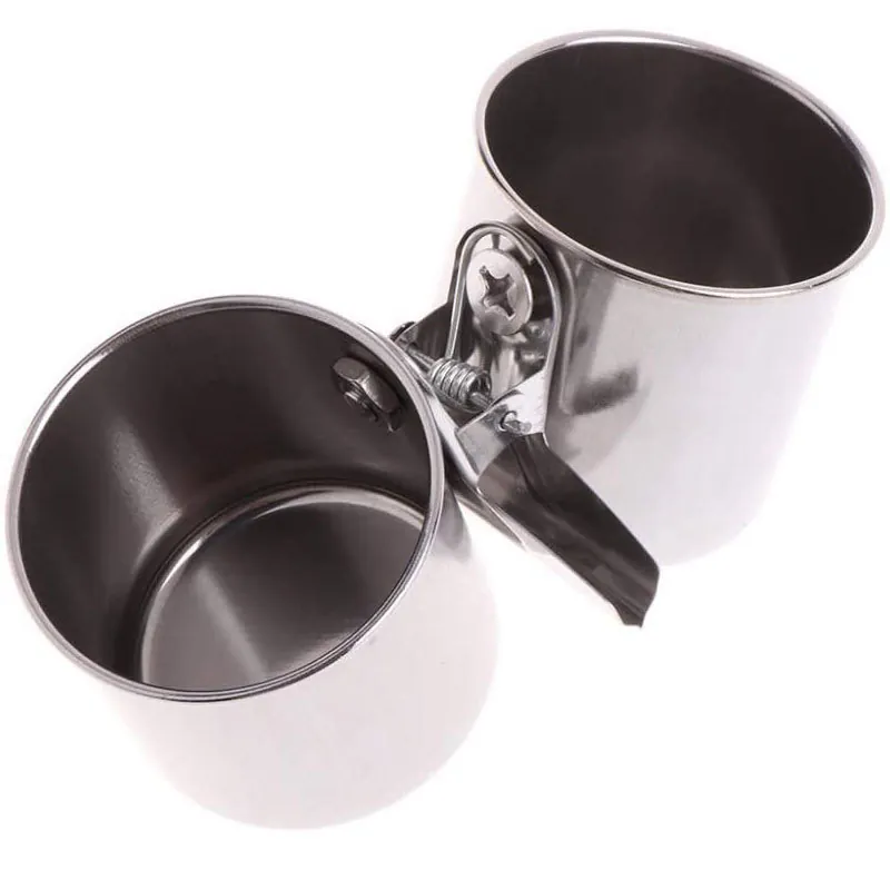 Stainless Steel Bird Food Water Cup Parrot Myna Feeder Anti-Bite Hanging Cage Metal Bowl For Small Birds Pet Feeding Accessory