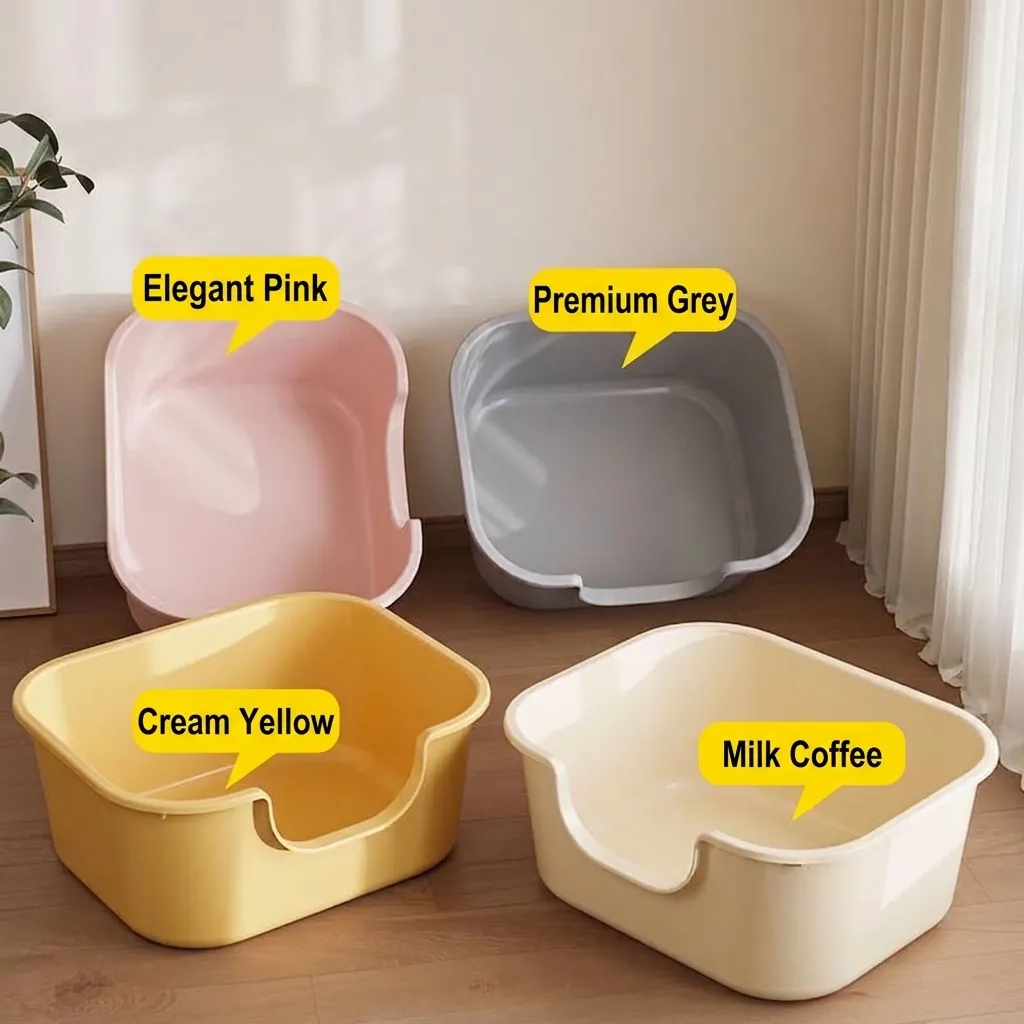 Großes Halbgeschlossenes Katzenklo Spritzschutz Hohe Seite Offene Kitty Toilette Mit Schaufel PP Kunststoff Material Geräumig Für Erwachsene Katzen