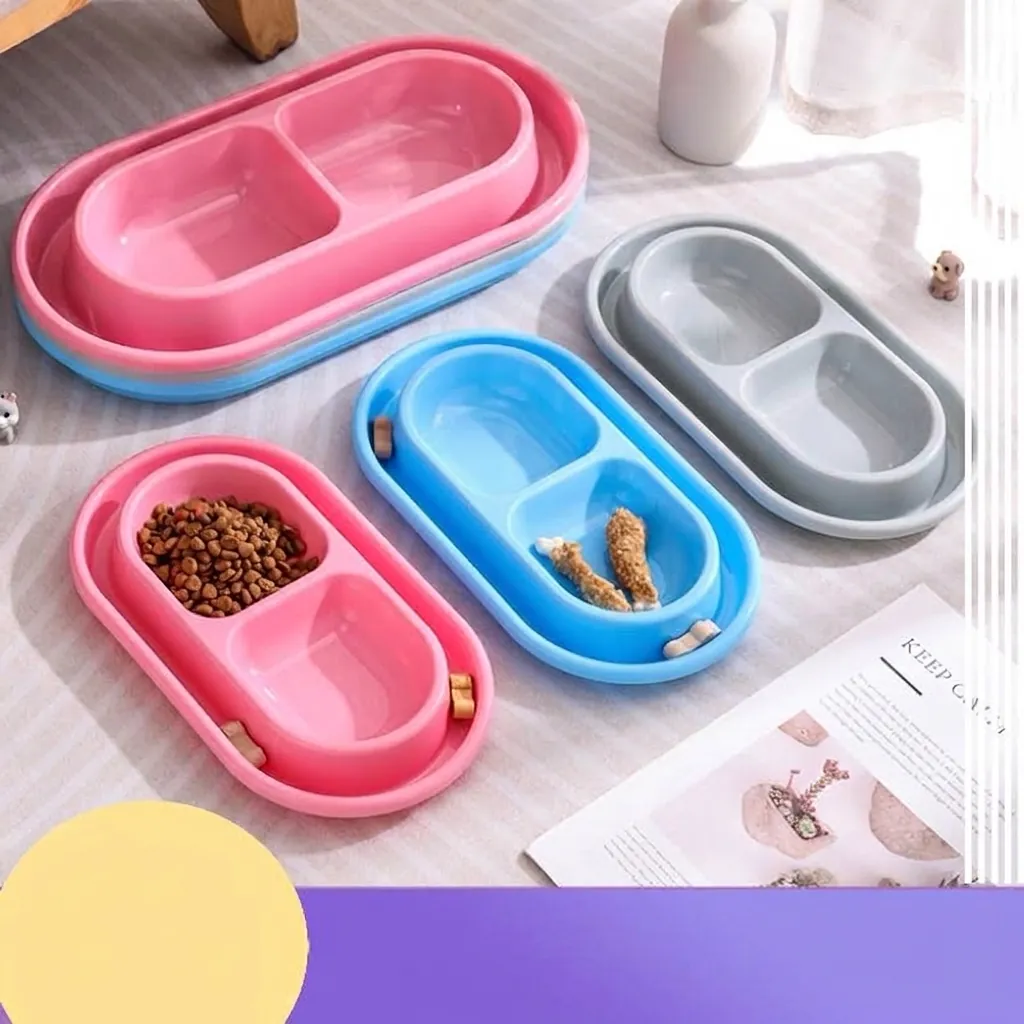 Double Bol pour Chiens Chats Conception Anti-Fourmi en Plastique PP Bassin d'Alimentation Eau Bol Anti-Débordement Grand Petit