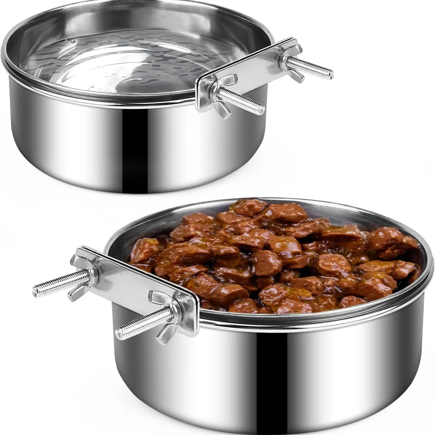 Stainless Steel Hanging Pet Bowl Fixed Dog Cage Food Water Feeder Anti-Overturn Polished Metal Bowl for Dogs Cats
