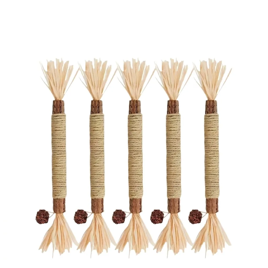Natural Silvervine Stick Cat Toy Catnip Teeth Cleaning Chew Toy With Raffia Gall Fruit For Indoor Cats Dental Health Care