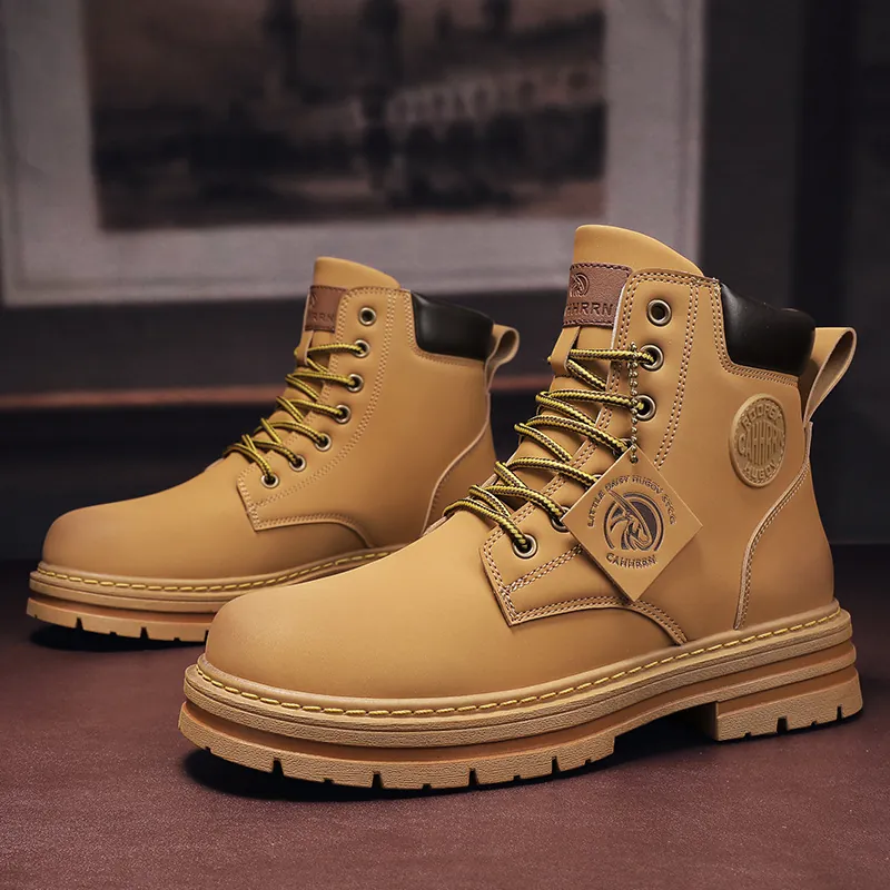 Botas de Trabajo Retro de Caña Alta para Hombre Cuero PU Cordones 7 Ojales Botas Martin Suela de Goma Antideslizante