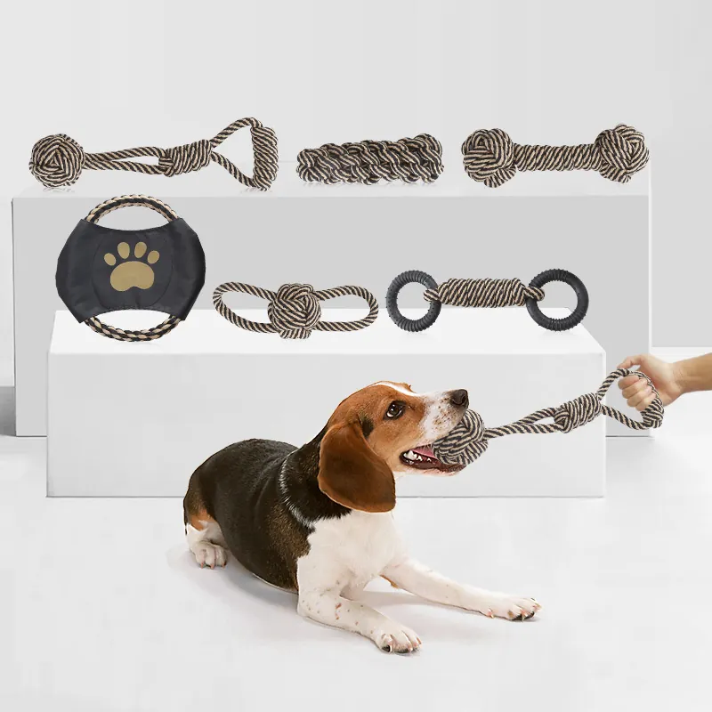 Braided Cotton Rope Dog Chew Toy Interactive Tug Of War Teeth Cleaning Pet Toy For Medium Large Dogs Durable Knot Rope Toy