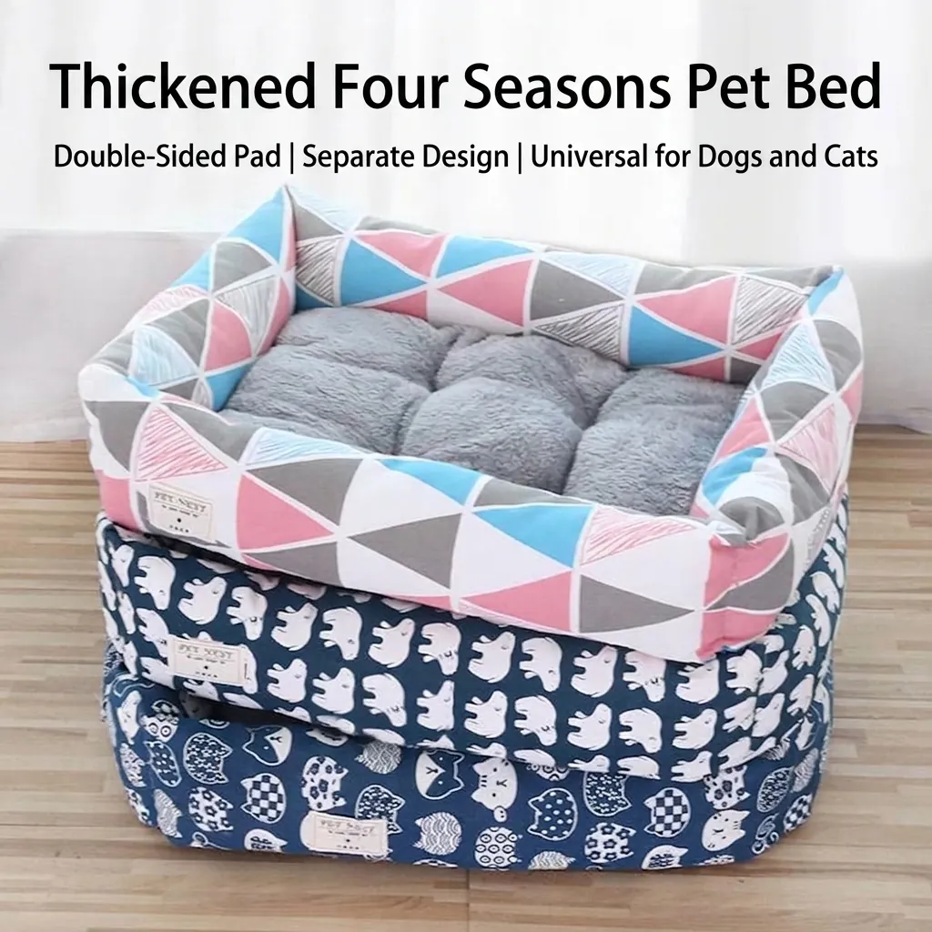 Washable Breathable All Season Thickened Linen Arctic Fleece Pet Nest Dog Bed Cat Sofa Removable Mat Warm Pet Supplies
