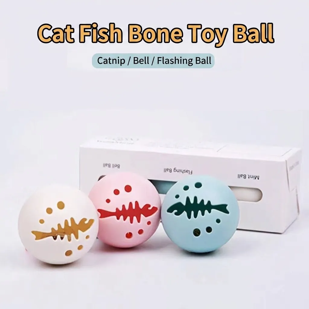 Pelotas de Juguete Interactivas para Gatos Diseño de Hueso de Pescado LED Parpadeante Hierba Gatera Cascabel Juguete Ejercicio Mascotas
