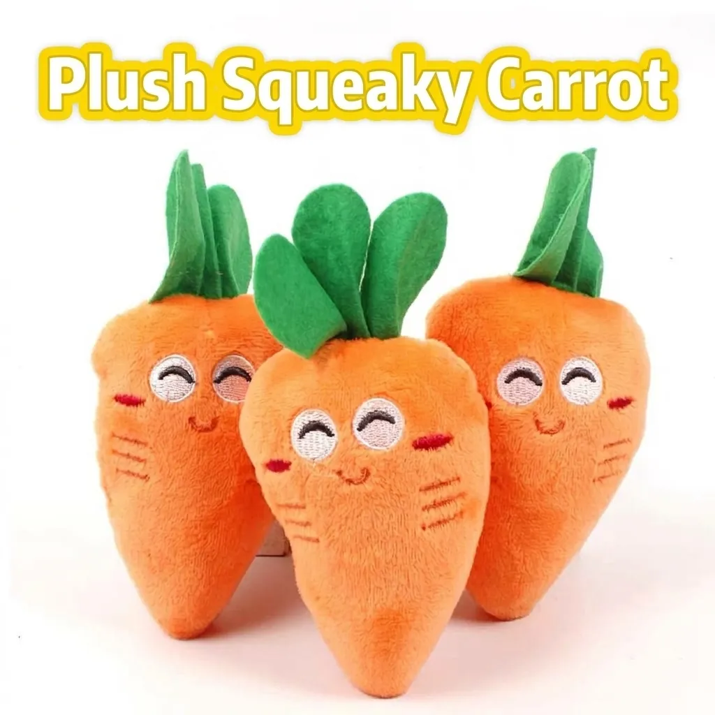 Cute Plush Squeaky Carrot Dog Toy Soft Stuffed Vegetable Chew Toy Interactive Teething Toy For Small Medium Dogs Cats