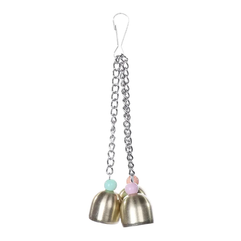 Alloy Parrot Bird Toy Triple Bell Wind Chime Beaded Hanging Bird Cage Accessories For Small Medium Large Parrots Birds Cage Decoration