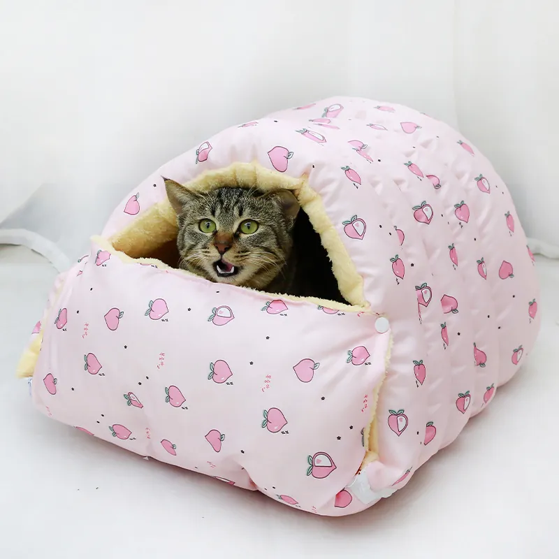 Cama para Mascotas de Tela Oxford Espesada Extraíble y Lavable Nido de Cueva para Gatos Cálido de Invierno Casa para Perros de Sueño Profundo con Estampado de Frutas
