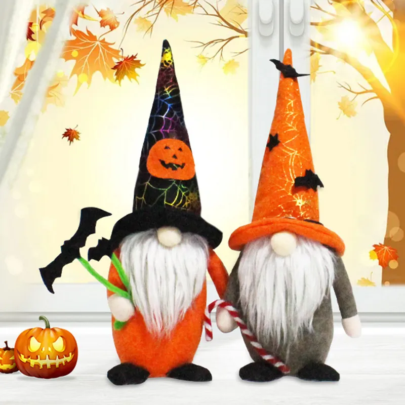 Gnomo de Halloween sin Rostro Muñeca de Peluche Murciélago Cetro Adorno Hecho a Mano Decoración de Mesa para Hogar y Fiesta