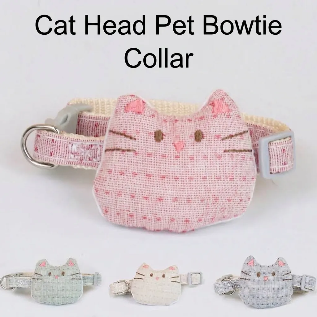 Cat Head Shape Pet Bowtie Collar Adjustable Polyester Kitten Neck Accessory For Cats Small Dogs Halloween Christmas Wedding Gift
