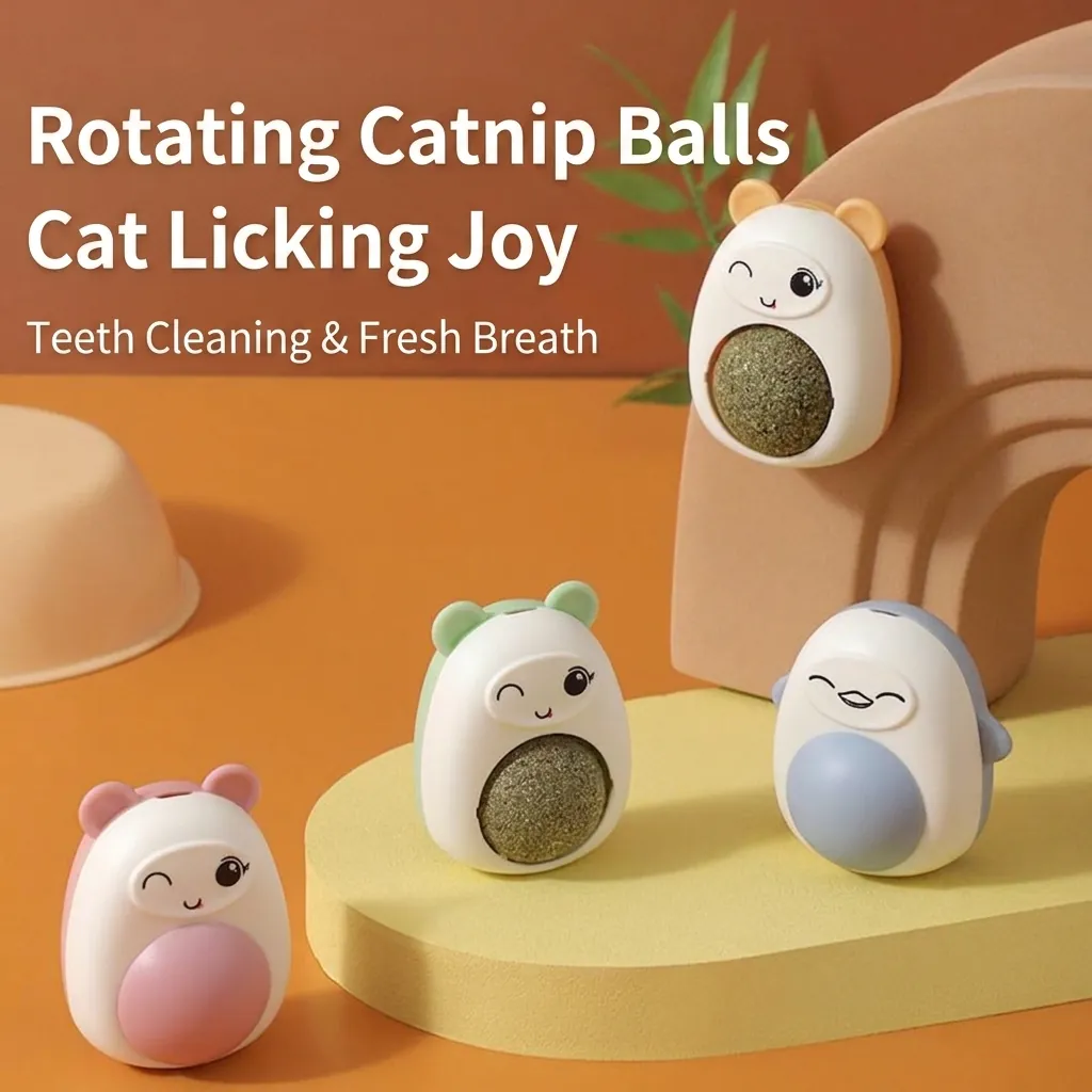 Rotatable Catnip Ball Toy For Cats Cartoon Bear Hedgehog Pumpkin Shape Teeth Cleaning Molar Edible Catnip Snacks Wall Mounted Pet Interactive Toy