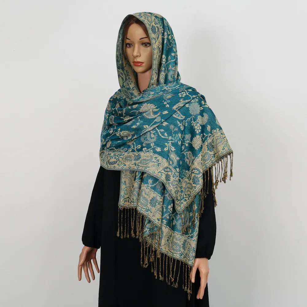 Vintage Ethnisch Paisley Jacquard Schal Für Damen Mit Quasten Luxus Böhmisch Polyester Schultertuch Wrap Kopftuch