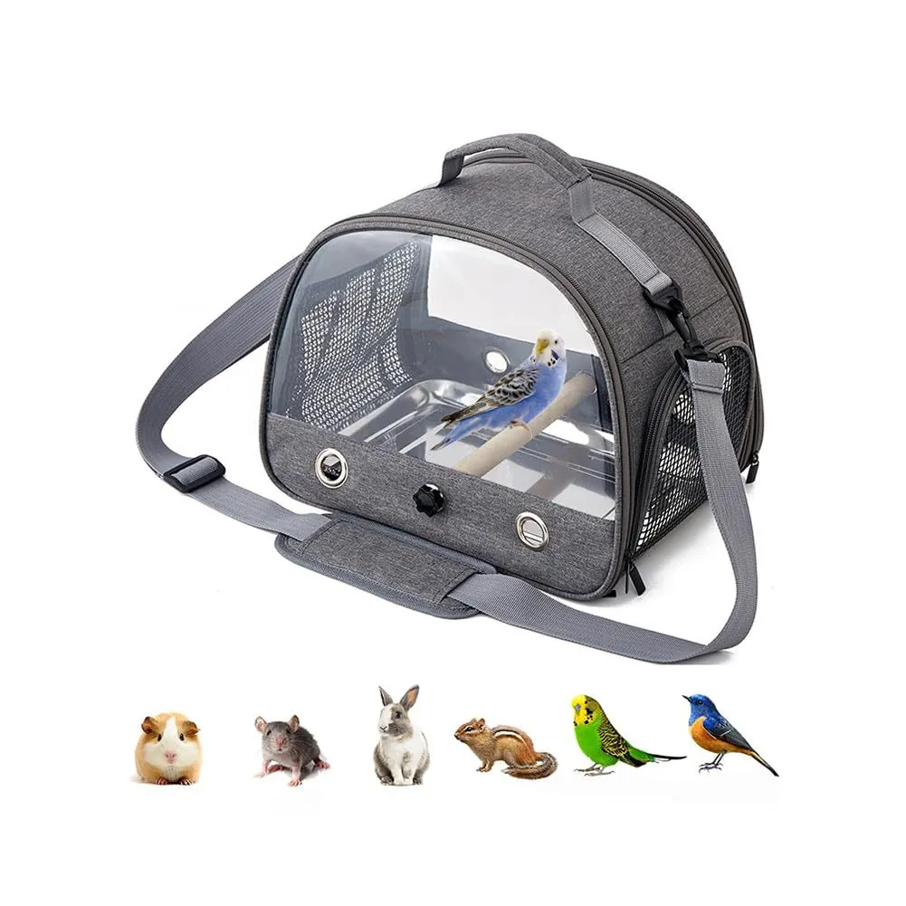 Portable Bird Carrier Parrot Travel Bag Breathable PVC Bird Cage With Wood Perch And Stainless Steel Tray For Small Pets