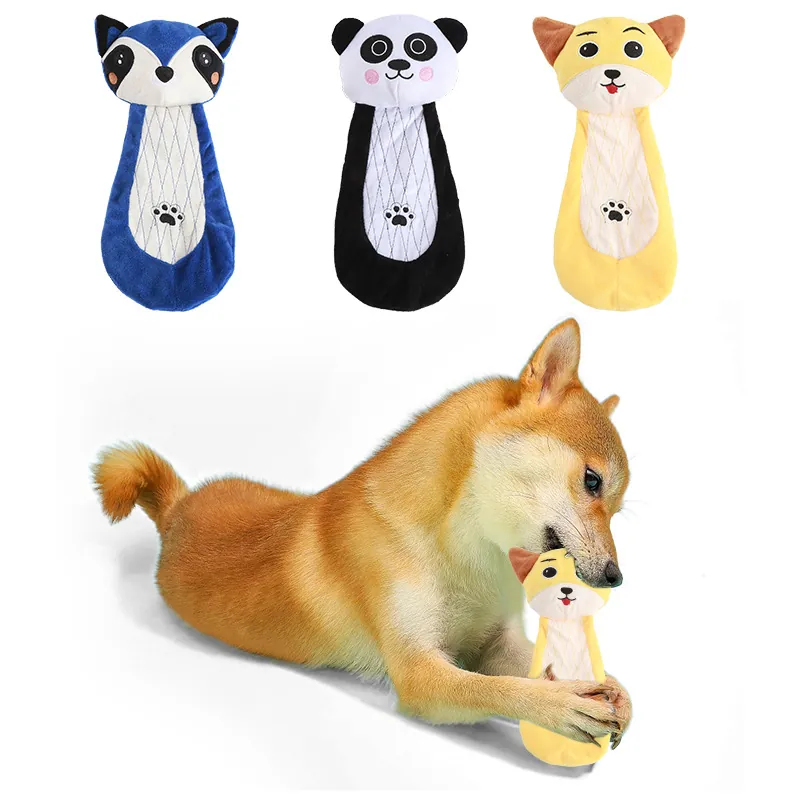 Cartoon Animal Plush Squeaky Dog Toy Bite Resistant Built-in Crinkle Paper Interactive Stuffed Pet Toy For Small Medium Dogs