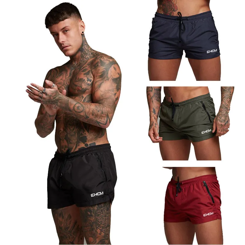 EHCM Men's Mesh Sports Shorts Quick Dry Polyester Athletic Gym Running Shorts With Zipper Pockets Summer Beach Bottoms