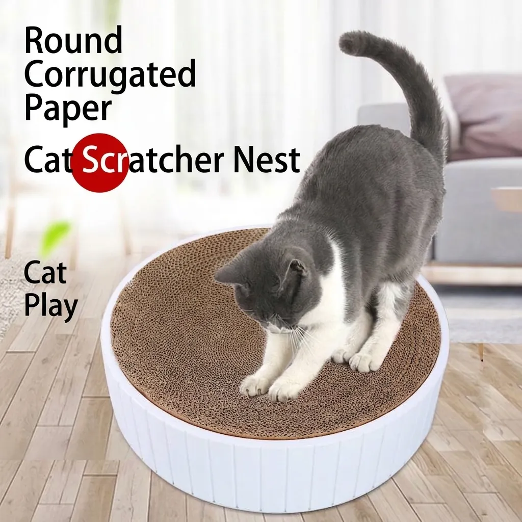 Round Corrugated Paper Cat Scratcher Bowl Replaceable Cardboard Cat Nest Durable Grinding Claws Bed For Cats Kittens Indoor Pet Supplies