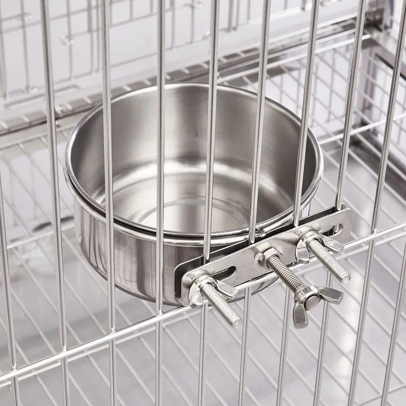 Stainless Steel Cage Mounted Pet Bowl For Dogs Cats Durable Hanging Food Water Feeder With Screw Fixing Bracket Silver