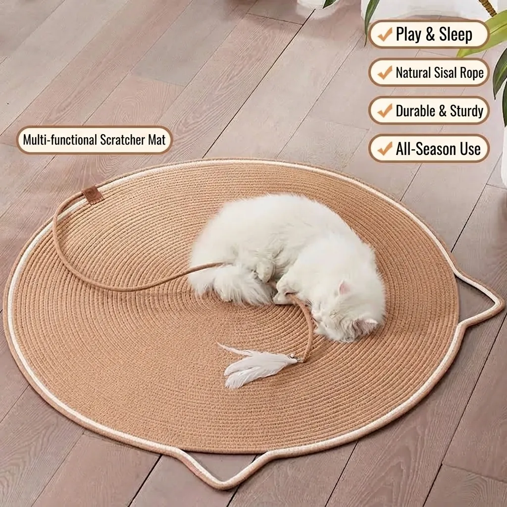Geflochtene Baumwolle Hanfseil Katzenkratzmatte Rund Verschleißfest Haustierbett Nest Alle Jahreszeiten Kratzbrett Kätzchen Spielzeug