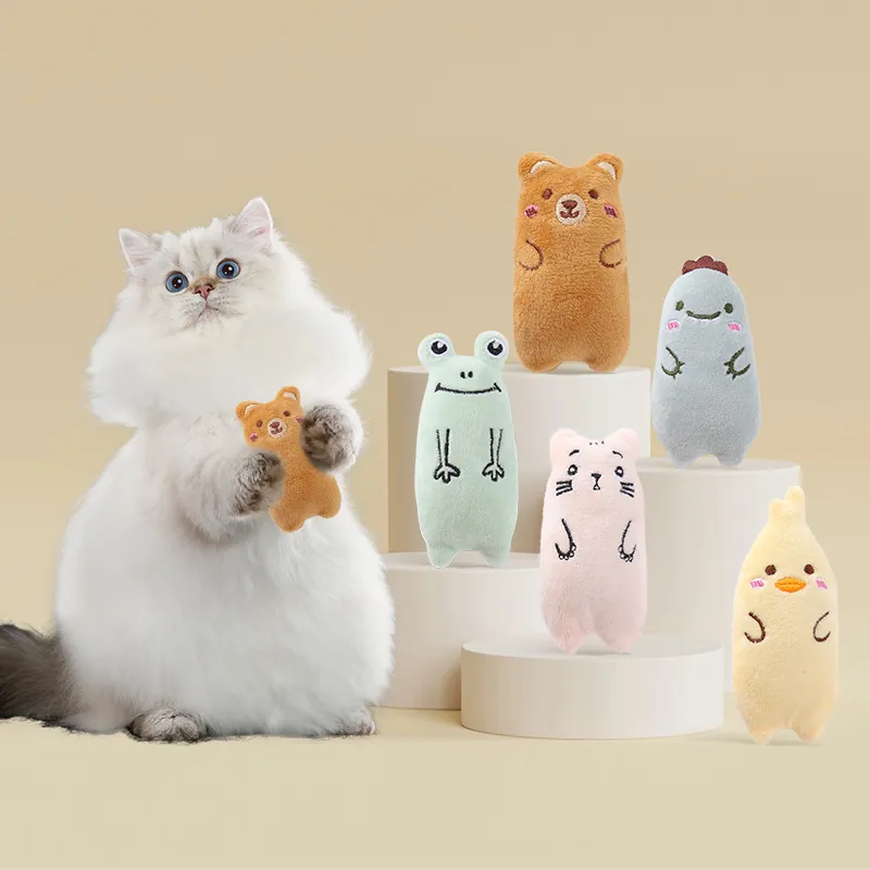 Soft Plush Catnip Toy For Cats Interactive Cartoon Animal Shape Frog Dinosaur Bear Kitten Duck Teething Chew Boredom Relief Pet Toy Gift