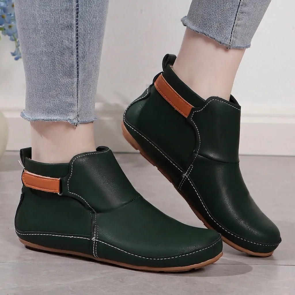 Bottines Martin Mode Femme Peau de Mouton Bottines Plates Décontractées avec Bande Auto-agrippante