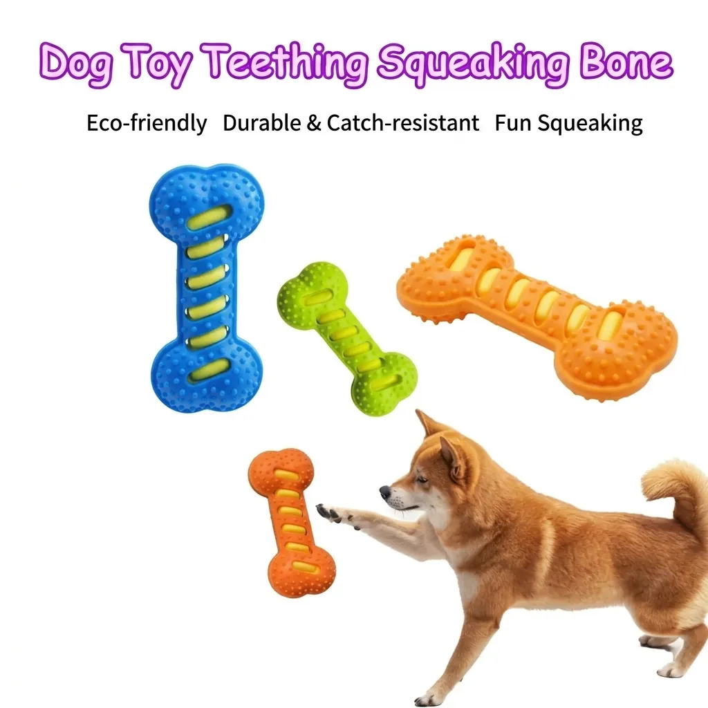 Quietsch-Hundekauspielzeug Langlebiges TPR-Knochenform Molaren-Spielzeug Zahnreinigung Haustier Welpe Interaktiver Trainingsknochen