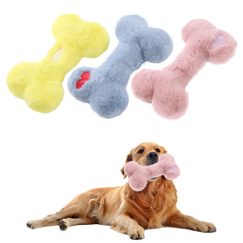 Giocattolo in Peluche a Forma di Osso per Cani Con Ricamo a Cuore Squeaky Morbido Giocattolo da Masticare per Addestramento Animali
