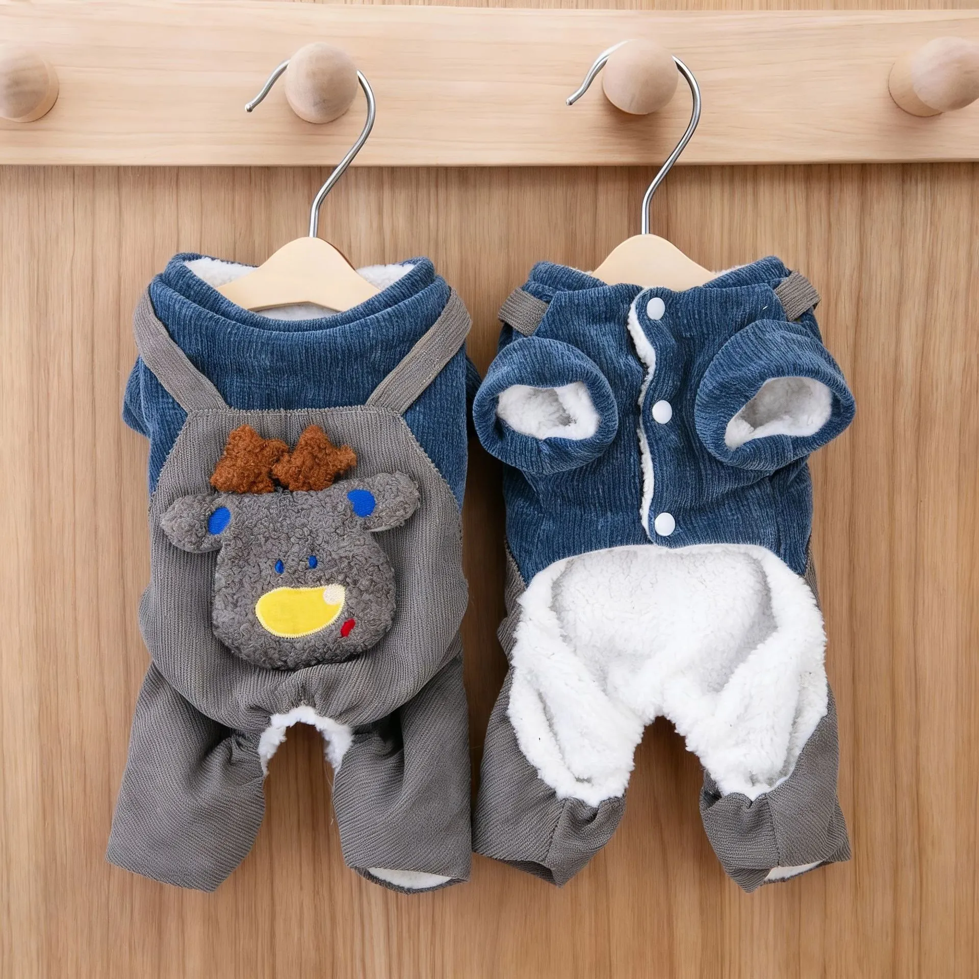 Herbst Winter Rentier Haustier Hundekleidung Warm Vierbeiniger Strampler Overalls Für Kleine Hunde Katzen Teddy Marineblau Grau Cord
