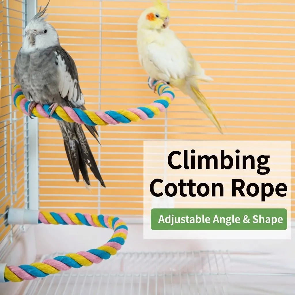 Bendable Parrot Cotton Rope Bird Toy Macaron Colors Climbing Perch Rope For Cages Small Medium Birds Swing Stand Pet Supplies