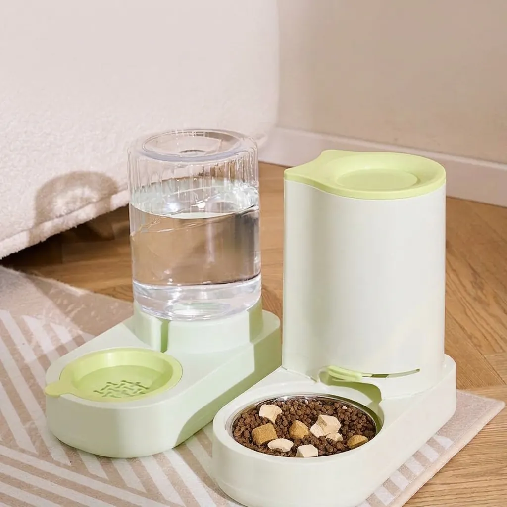 Distributeur Automatique de Nourriture Et d'Eau pour Animaux Gravité PP PET Bol en Acier Inoxydable Chats Chiens Maison Grande Capacité