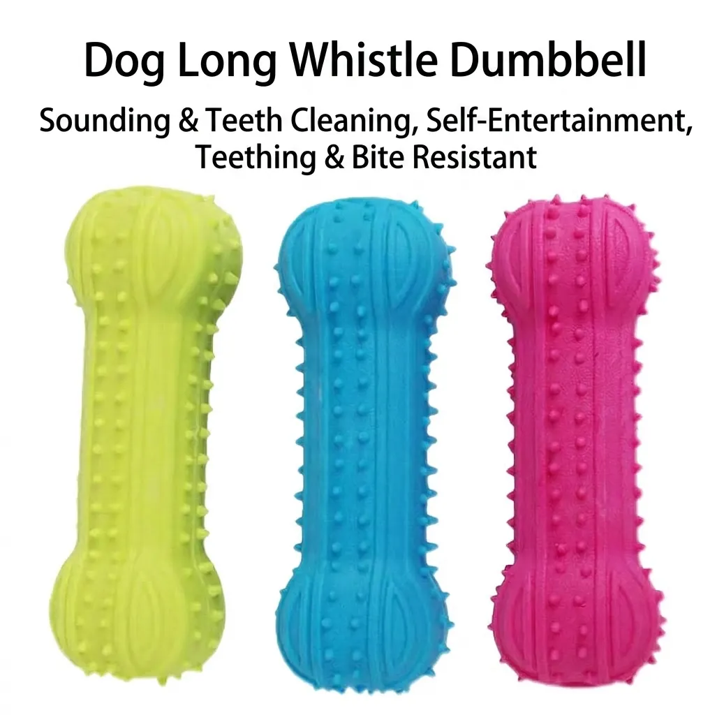 Squeaky Dog Toy TPR Rubber Barbell Dumbbell Chew Toy for Small Medium Dogs Teeth Cleaning Bite Resistant Puppy Play Toy