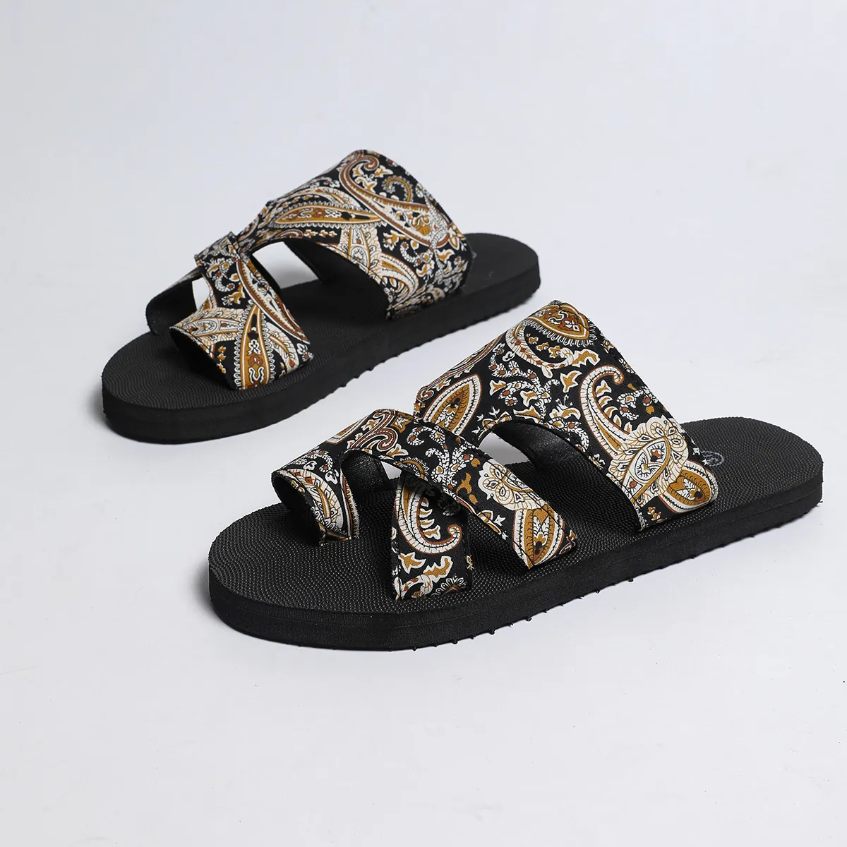 Women Flip Flop Sandals Canvas EVA Flat Breathable Summer Beach Shoes Paisley US Flag Ethnic Print Plus Size Slippers