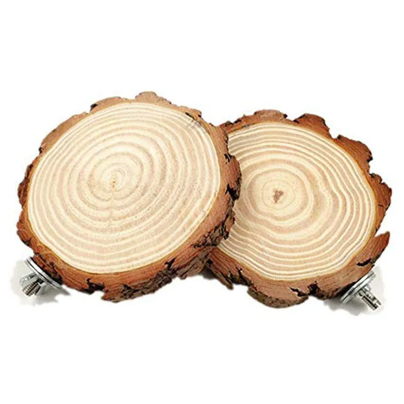 Natural Pine Wood Bird Stand Board Round Perch Platform With Bark Edge For Parrots Squirrels Chinchillas Cage Accessories