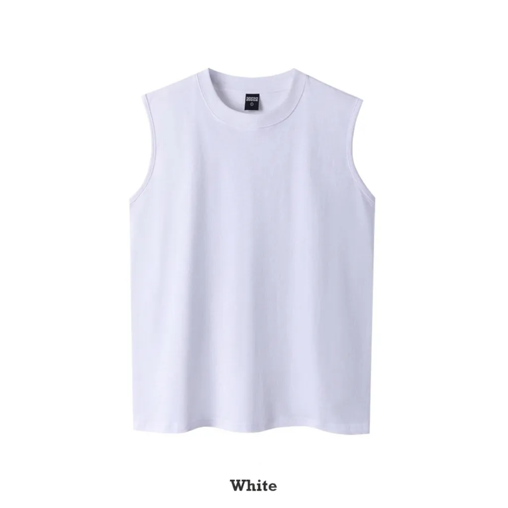 Débardeur en Coton Peigné Lourd pour Hommes Décontracté Coupe Large Couleur Unie Sans Manches pour L'été Unisexe