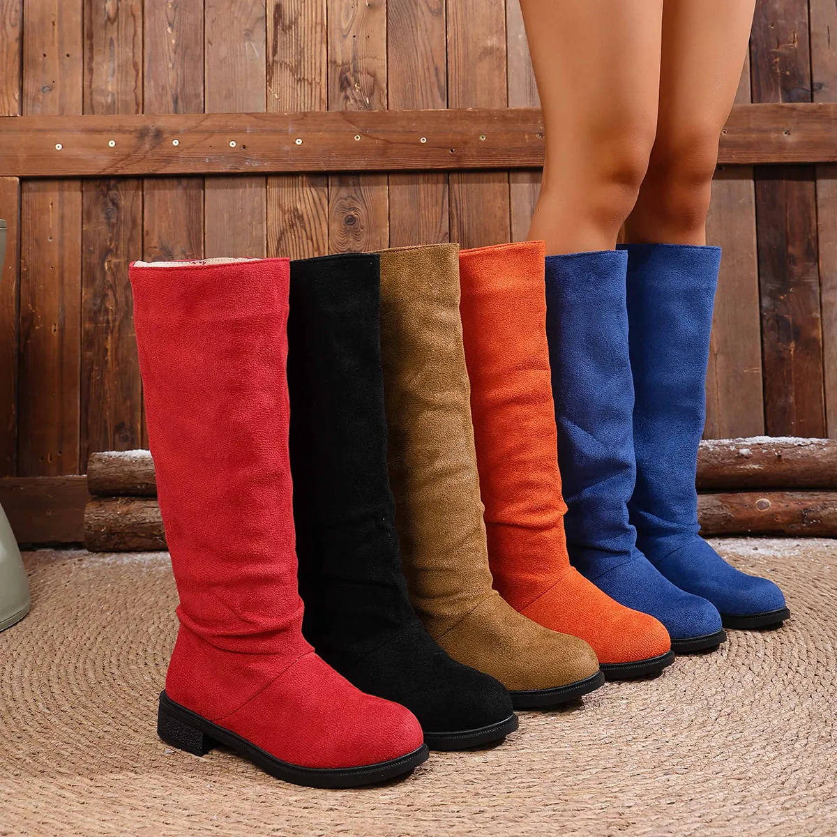 Women Slouchy Tall Boots Western Cowboy Knight Boots Round Toe Flat Heel Comfortable Synthetic Long Slouched Fashion Boots