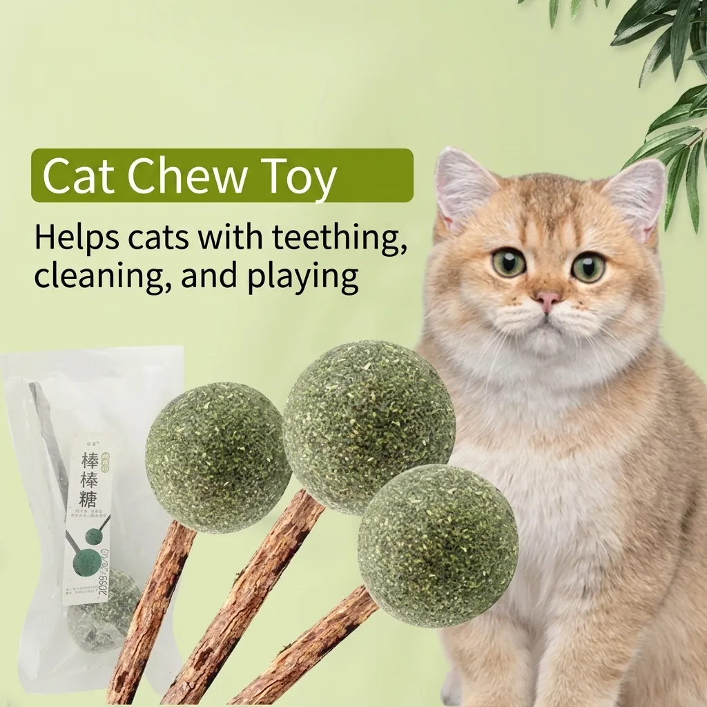 Natural Catnip Ball Lollipop With Matatabi Stick Silver Vine Teeth Grinding Stick For Cats Oral Cleaning Hairball Relief Chew Toy
