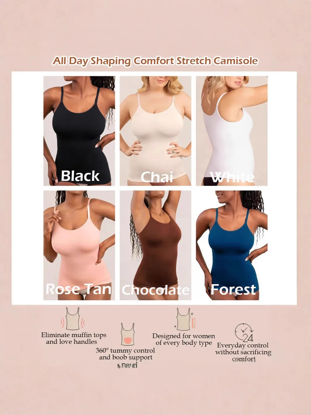 Seamless Shapewear Camisole Women Enhanced Tummy Control Tank Top Body Shaper Adjustable Straps Cellulose Fiber Solid Color