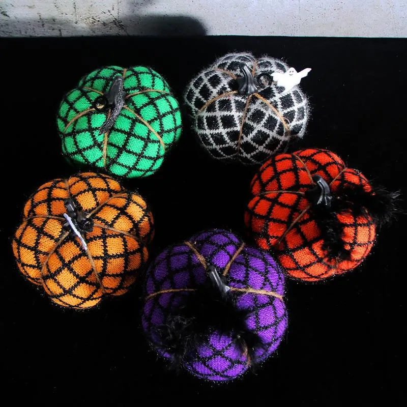 Halloween Knitted Pumpkin Ornament Handmade Polyester Yarn Pumpkin Decoration For Party Desktop Home Rustic Festival Prop