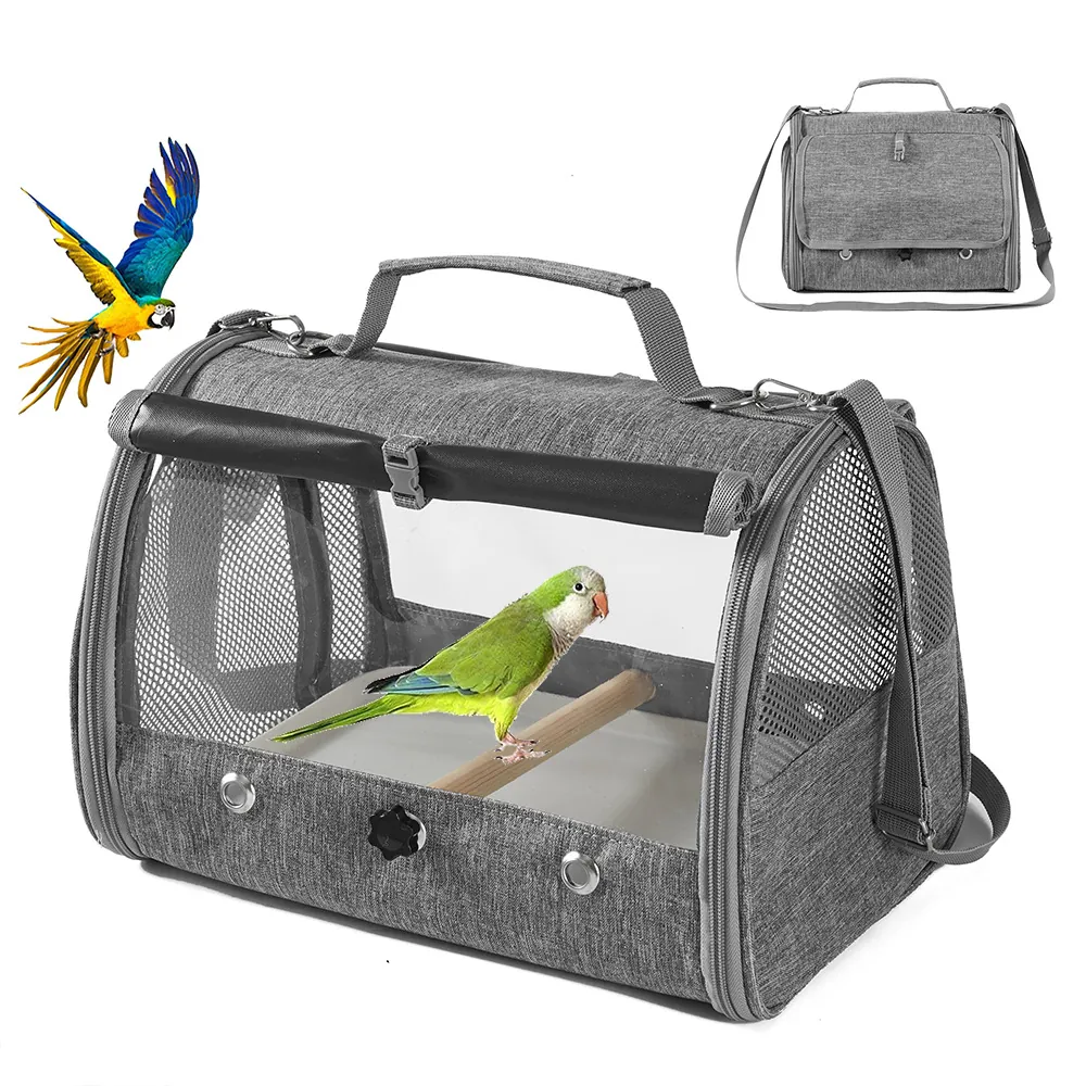 Borsa Trasporto Portatile per Pappagalli Trasparente Traspirante Zaino da Viaggio per Piccoli Animali Uccelli Piccione Con Posatoio