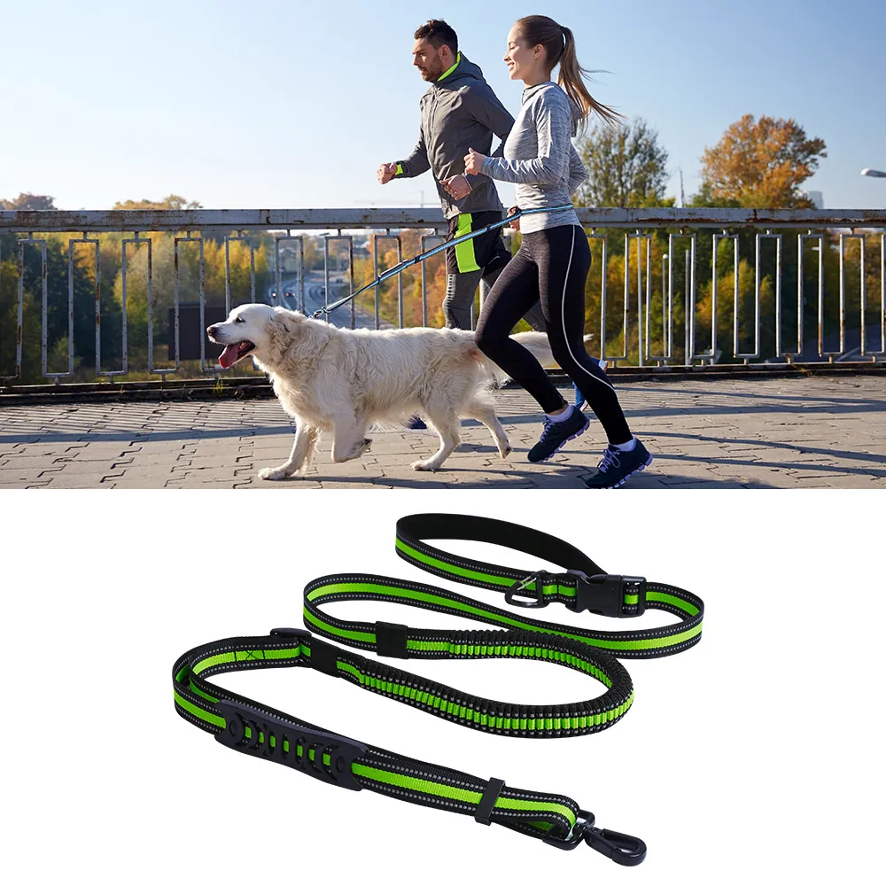 Hands Free Reflective Dog Leash Adjustable Waist Belt Elastic Shock Absorbing Bungee Pet Leash For Running Walking Large Dogs Nylon Dog Leash Collar