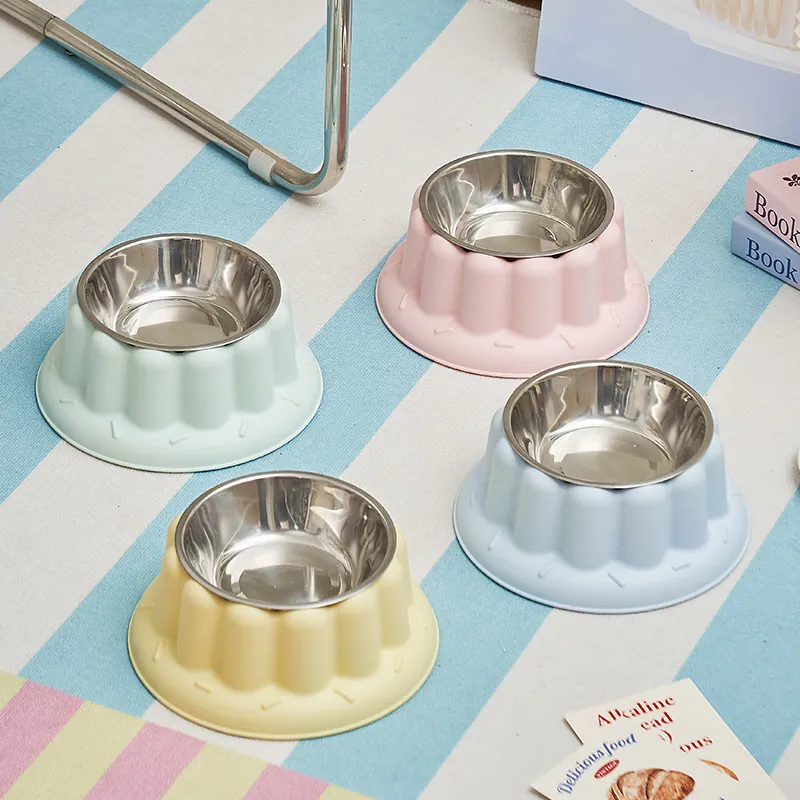 Raised Pet Bowl For Cats And Small Dogs Stainless Steel Inner Neck Protection Anti-Tipping Macaron Color Single Pet Food Water Bowl
