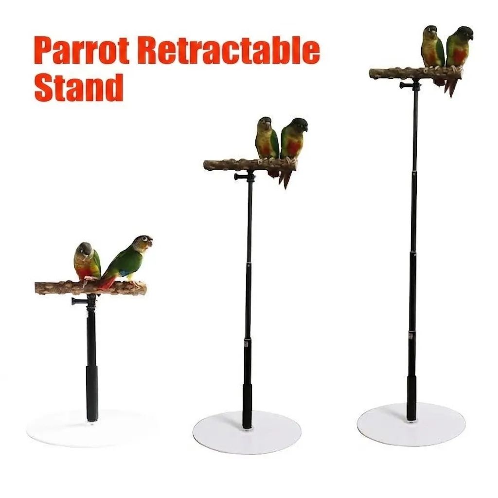Adjustable Telescopic Parrot Bird Stand Portable Natural Prickly Ash Wood Perch Stable Metal Support Activity Center For Small Medium Birds